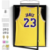 Marco de Exhibición para Camisetas, Caja de Madera Negra con Borde Dorado Espejo, Impresión Digital a Todo Color, 3 Aberturas para Fotos, Placa con Nombre, Deportes