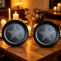 Nouveau brûleur d'encens en métal noir, motif pentagramme, lune et arbre de vie, pour Feng Shui, Pâques, rangement et décoration