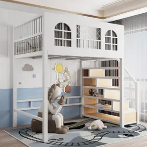 Customized Modern Iron Loft Bunk Bed With Storage Apartment Dormitory Iron Bed With Stairs