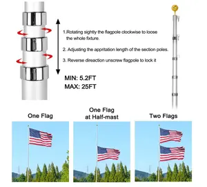 Heavy Duty 25FT Telescoping Flag Pole Kit Aluminum Telescopic Flag Pole