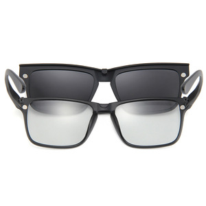 Gafas de Sol Polarizadas Desmontables con Clip XH5004, Unisex, Montura Cuadrada, UV400, Lentes TAC con Visión Nocturna, Negro Arenado - Product Image 1