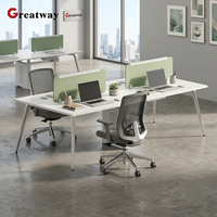 Postazione di Lavoro Moderna per 4 Persone con Schermo Privacy in Tessuto, Arredamento per Ufficio Commerciale per Spazi Open Space
