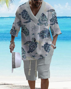 YES <span class=keywords><strong>EKER</strong></span> OEM/ODM Ensemble deux pièces décontracté d'été pour homme, col en V, imprimé numérique, manches courtes, short de sport respirant, t-shirt 680g - Product Image 3