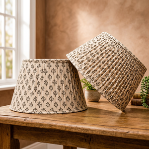 Abat-jour en lin imprimé avec motif de feuilles botaniques |   Abat-jour en tissu beige naturel |   Lampe décorative de table, de sol et suspendue - Product Image 6