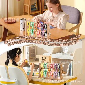 Portaetiquetas de bambú, organizador de escritorio de madera, 2 rodillos, dispensador de etiquetas de 2 capas para uso en el hogar y la oficina - Product Image 3