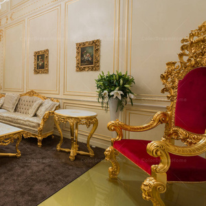 Fauteuils luxueux en tissu <span class=keywords><strong>rouge</strong></span> royal pour la décoration intérieure Chaise du trône du roi à dossier haut bon marché pour la fête de mariage - Product Image 6
