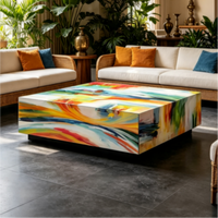 Table basse artistique peinte à la main, style designer, carrée, créative, moderne, luxe léger, pour villa/manoir