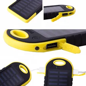 Cargador solar portátil de 5000mAh, Banco de energía solar externo, cargador de batería de teléfono móvil para exteriores con linternas LED