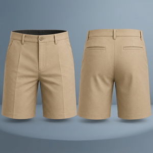 Pantalones Cortos de Hombre Transpirables de Punto con Logo Frontal, Pliegues y Cierre de Botones, 90% Poliéster, Color Caqui Sólido, Uniformes Casuales de Verano - Product Image 2
