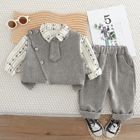 Ensemble de vêtements formels pour bébé garçon, printemps-automne, chemise à cravate imprimée, gilet, pantalon, vêtements pour tout-petits pas chers