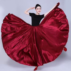 Falda Larga Gitana para Mujer, Ropa de Práctica de Danza, 15 Colores Surtidos, Falda de Danza Sólida en Morado y Dorado, Falda de Satén de 360 Grados para Danza del Vientre - Product Image 3