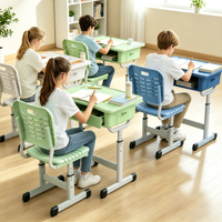 Ensemble de bureau et de chaise réglable en plastique moderne pour l'école, durable et épaissi, pour la maison et le bureau