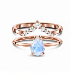 Rose Gold Plated Moonstone Engagement <b>Ring</b> With Pave Diamond Accent Women's Romantic Style Fine Jewelry - Product Image 3