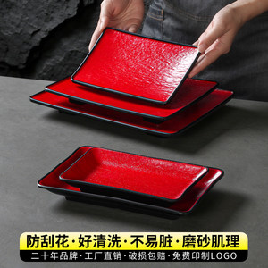 Red Melamine Rectangle <b>Plate</b> For Sushi Sashimi Restaurant Grilling Fried Skewers Scratch Resistant Drop Resistant - Product Image 3