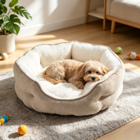 Coussin Apaisant Rond pour Animaux de Compagnie (Chats et Chiens) OEM ODM – Anti-Anxiété, Velours Doux, Confortable, Base Antidérapante, Lavable