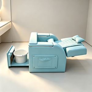 <b>Light</b> Blue Reclining Foot Spa Chair Multifunctional Pedicure Salon Chair With Bow Decor Side Table Power <b>Socket</b> Storage Drawer - Product Image 4