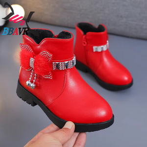 Botas de Invierno para Niñas, Estilo Nuevo, de Media Pantorrilla, Cálidas, de Cuero, con Lazo, Forradas de Algodón y Felpa - Product Image 2