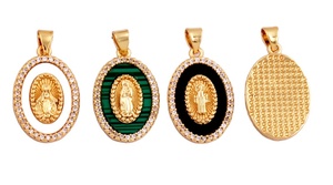 Design à la mode Médaille Miraculeuse Vierge Marie Catholique, Sainte Mère Naturelle Perle Shell Agate Malachite Oeil De Tigre Pendentif Charme M66 - Product Image 3