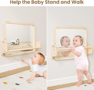 Specchio Montessori con Barra, Giocattolo per Bambini per Imparare a Stare in Piedi, Cornice in Legno Naturale, Barra Regolabile per Coordinazione Infantile, Piccolo Specchio - Product Image 2