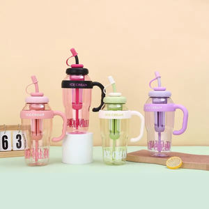 Bouteille d'eau en plastique de 1300 ml avec paille, grande capacité, pour étudiants, idéale pour l'été et les activités de plein air, avec infuseur pour boissons glacées - Product Image 6