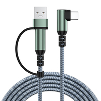 Kabel USB Type-C 2-in-1 Sudut Kanan Berkualitas Tinggi dengan Pengisian Daya Super Cepat dan Pelindung Jalinan Nilon untuk Transfer Data Ponsel
