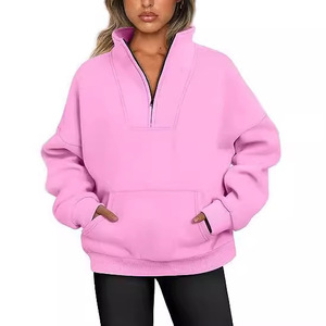 Sudadera con capucha de forro polar para mujer OEM, con cremallera, cuello alto, corte holgado, para otoño e invierno, ropa de calle, con logo serigrafiado. - Product Image 2