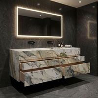 Meuble-lavabo de salle de bain de luxe en marbre naturel Calacatta Breccia Turquoise SH STONE avec vasque en pierre et tiroirs