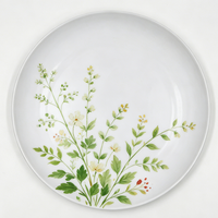 Assiette ronde en mélamine de 8 pouces, motif floral, design botanique blanc et vert, assiette à salade et à dessert pour les fêtes, la restauration