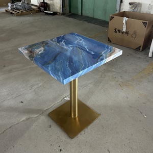 Bán Buôn Màu Xanh Agate Top Side Bảng Caffe Bảng Vuông Nhà Hàng Bảng Ăn Uống Hiện Đại Bảng <span class=keywords><strong>Tops</strong></span> Với Vàng Bảng Cơ Sở - Product Image 1