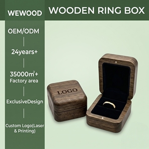 Elegant Square Wooden <b>Ring</b> <b>Box</b> With Magnetic Lid Black Velvet Interior For <b>Rings</b> - Product Image 5