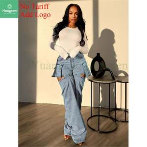 Venta al por mayor moda <span class=keywords><strong>Rock</strong></span> Revival alta cintura recortada pierna recta Jeans Mujeres Jeans bolsillos personalizados - Product Image 4