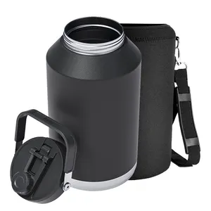 4 Litre Bpa Free Large Capacity Wide Mouth 128 oz 1 Gallon Stainless Steel Insulated Water Bottle With Straw And Sleeve