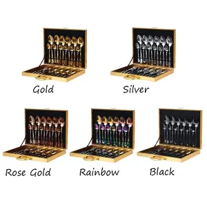 Custom Logo 24 Pcs Cutlery Set Gold Rose Gold Silver Stainless Steel Silverware