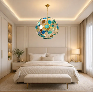 Multicolor Agate Stone Sputnik <b>Chandelier</b> 8 <b>Light</b> Mid Century Modern Brass Pendant Ceiling Lamp Luxury Home Lighting - Product Image 2