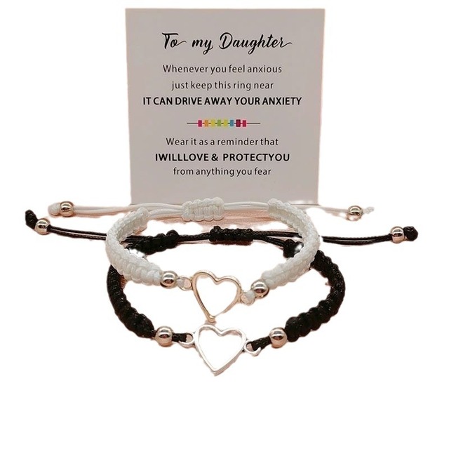 2PCS/SET Friendship Lover Couple Woven Bracelet Long Distance Cross and Heart Bangles Bracelet for Gifts Birthday Jewelry