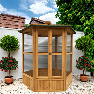 SDB004 Jaula para Pájaros de Exterior, de Madera, Grande, con Plataforma de Juego, Perchas, Nido, Hábitat, Incluye Casa Fácil de Limpiar - Product Image 1