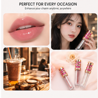 Gloss à lèvres naturel anti-adhésif pour fêtes, marque privée, avec tubes dorés à rayures rondes et nœud papillon