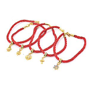 Pulsera religiosa cristiana de cinco estrellas con abalorio, cuerda roja Vintage, mano cruzada, Palma de Jerusalén, QiXingJewelry, aleación chapada en oro - Product Image 5