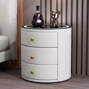<strong>Round</strong> Luxury Smart Bedroom <strong>Bedside</strong> <strong>Table</strong>, 3 Drawer Wooden Nightstand with Wireless Charging &amp; USB Charging - Product Image 5