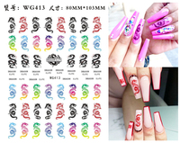 Nouveau noir français Dragon serpent ongles autocollants 3D Cool squelette fleurs coeur impression conception adhésif curseurs manucure ongles décalcomanies