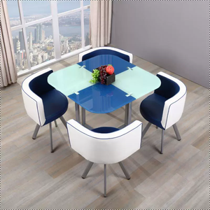 Mesa <span class=keywords><strong>de</strong></span> <span class=keywords><strong>Comedor</strong></span> Extensible Moderna GEDO <span class=keywords><strong>de</strong></span> Vidrio Templado Cuadrada/Redonda Pequeña con Sillas <span class=keywords><strong>de</strong></span> Cuero PU para Uso en el Hogar y Restaurantes - Product Image 4