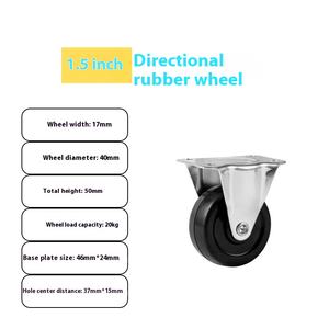 Schwarzes 1,5 2 Zoll Universal <span class=keywords><strong>Caster</strong></span> Weich gummi rad mit Edelstahls cheibe für Möbel lager Kleine Rad schraube - Product Image 3