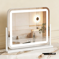 Miroir de maquillage LED pour chambre à coucher avec 3 couleurs de lumière, commande tactile, miroir de table réglable pour coiffeuse