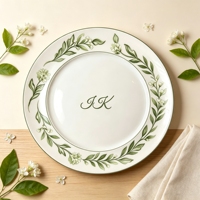 Assiettes en céramique vertes à motifs radiaux peintes à la main, directement de l'usine, vaisselle en porcelaine personnalisable pour mariage et fête de jardin