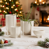 Pot de fleurs géométrique en grès beige, décoration moderne, pot en céramique avec support