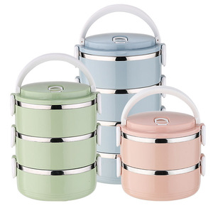 Stainless Steel <b>Insulated</b> <b>Lunch</b> <b>Box</b> Multi Layer Large Capacity Sealed With Handle Round For Student Outdoor Use - Product Image 5