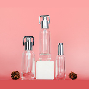 Emballage de soin de la peau de luxe personnalisé vert 30ml 40ml bouteille d'huile de sérum en verre bouteille transparente de lotion pour le corps avec pompe argentée pour les soins de la peau - Product Image 3