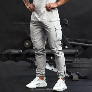 OEM Custom Logo Multi Pocket Drawstring Cargo Pants Lightweight Running Gym Fitness Workout Cargo Joggers Men