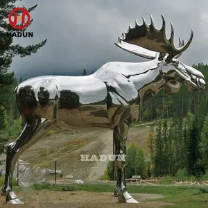 거대한 대형 야외 정원 금속 스테인레스 스틸 동물 무스 사슴 조각 동상