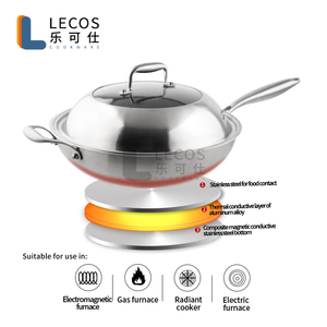 Sartén Profunda <span class=keywords><strong>Antiadherente</strong></span> de Acero Inoxidable LECOS Factory <span class=keywords><strong>Jumbo</strong></span> para Cocinar y Freír con Asa Auxiliar, Apta para Inducción - Product Image 3